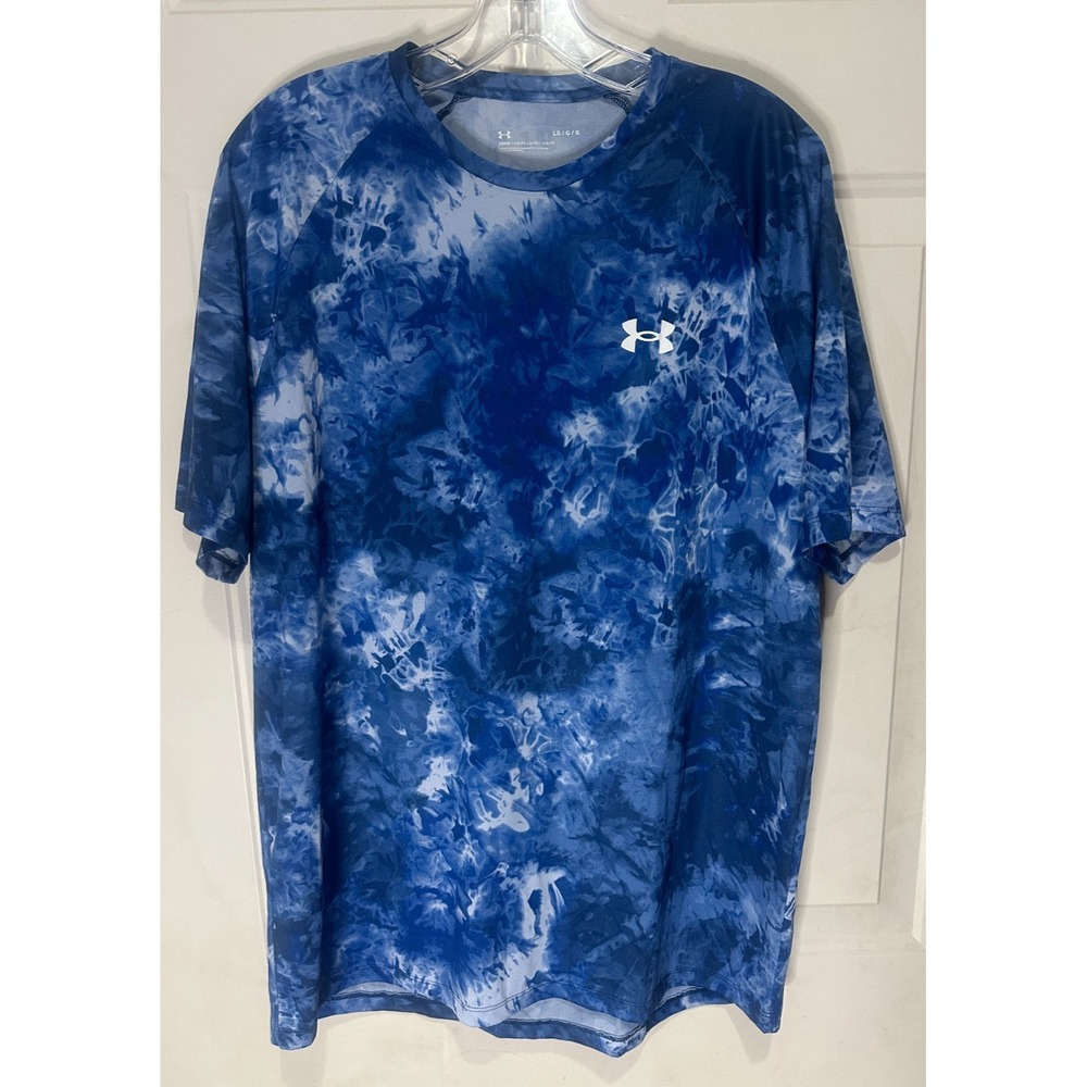 Under Armour Mens Tee Shirt Sporting Top Blue Water Print Tye Dye Large